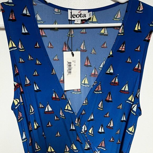 NWT Leota AHOY Sleeveless Surplice Neck Wrap Maxi Dress Sailboats Sz L 149296 - Picture 9 of 9